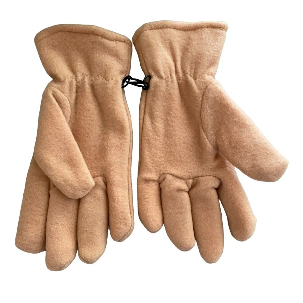 Women's Fleece Winter Gloves Lined Camel with Embroidered Feather Motif